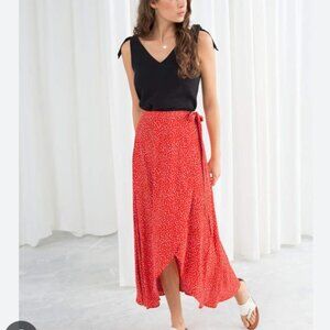 & Other Stories Asymmetric Wrap Midi Skirt (Red Dot)
